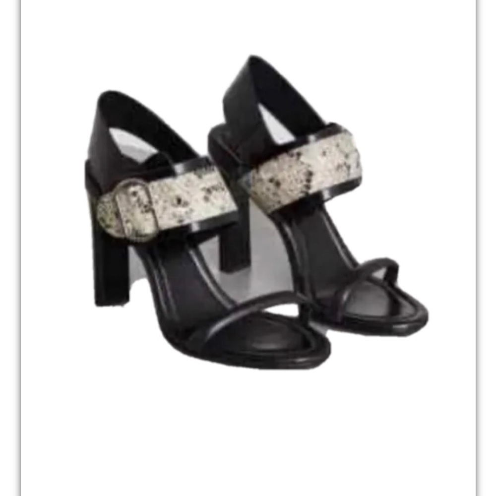 BCBGMaxAzria Nell Sandals Heels Leather Black Snake 8.5